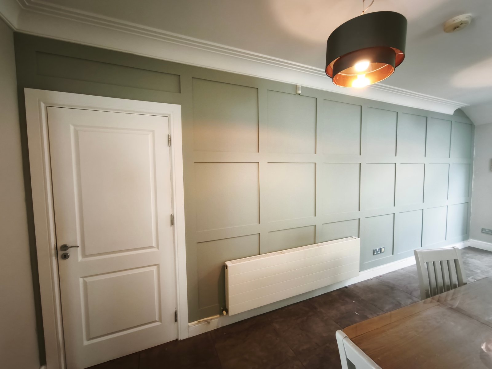 Malahide sage-green panelled wall, finished